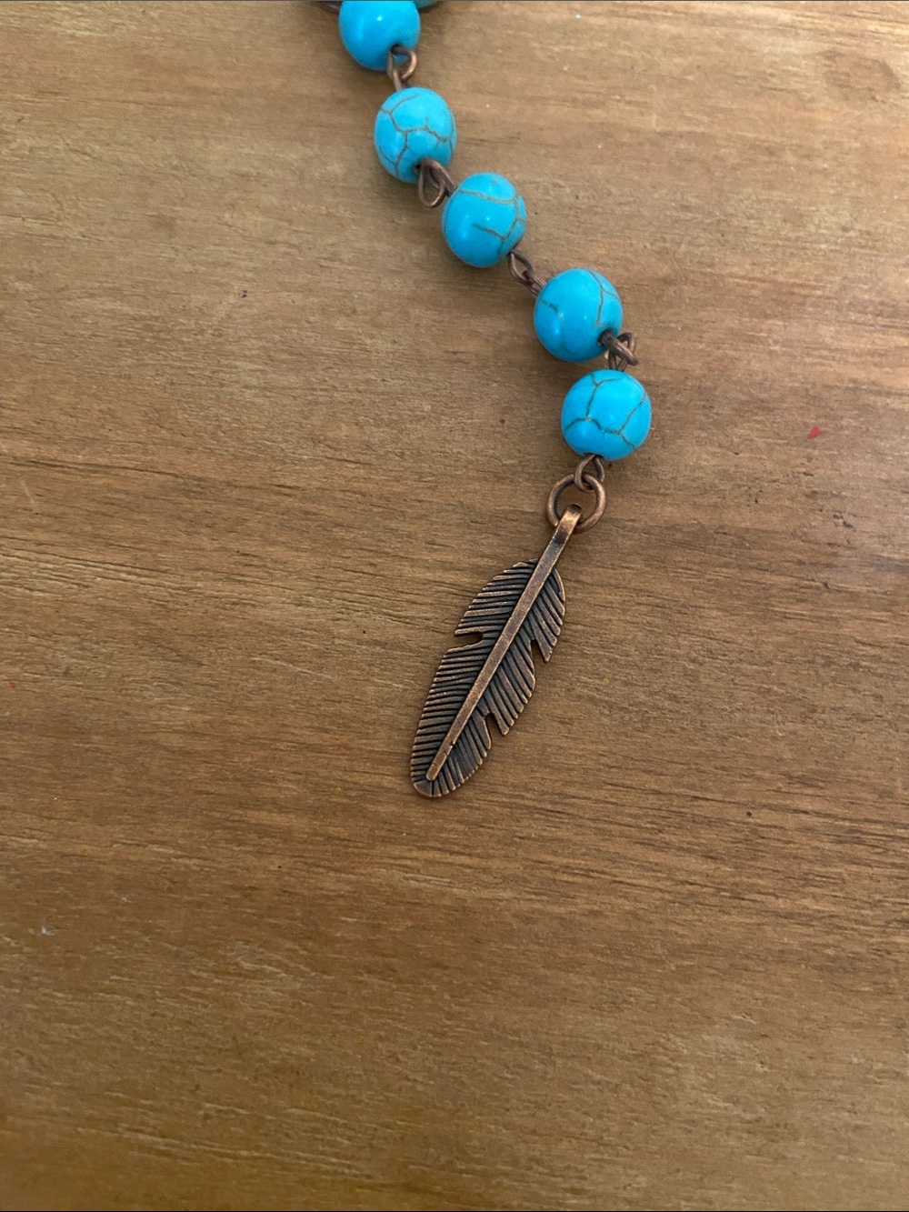 The Jewelry Junkie NWT turquoise beaded two strand boho country necklace feather - Picture 4 of 4